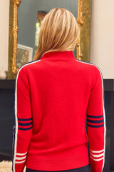 Merino Wool Stripe Hearts Quarter Zip | Red/Navy/Cream