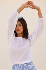 Ilana Long Sleeve Frill Organic Cotton Gauze Top | White