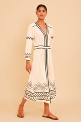 Jamila Embroidered Dress | Ecru/Navy Black