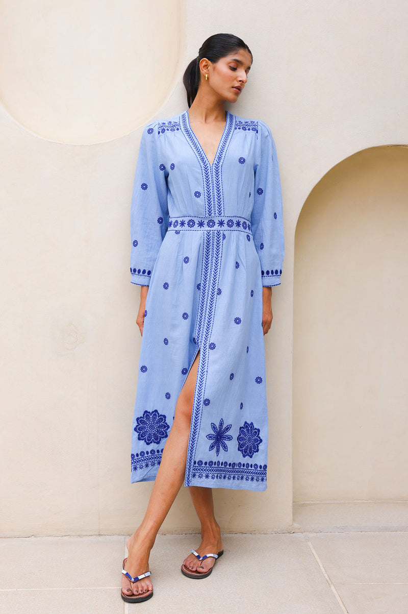 Jamila Embroidered Dress | Blue/Cobalt