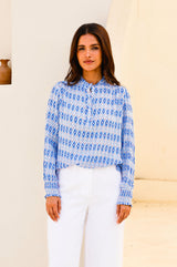 Kaia Blouse | Aztec Light Blue/Red