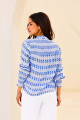 Kaia Blouse | Aztec Light Blue/Red