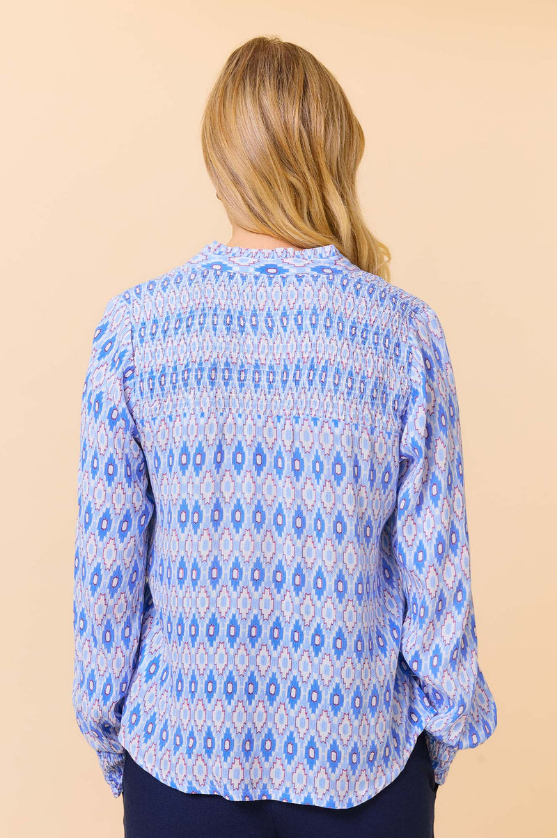 Kaia Blouse | Aztec Light Blue/Red