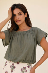 Ilana Frill Organic Cotton Gauze Top | Light Khaki