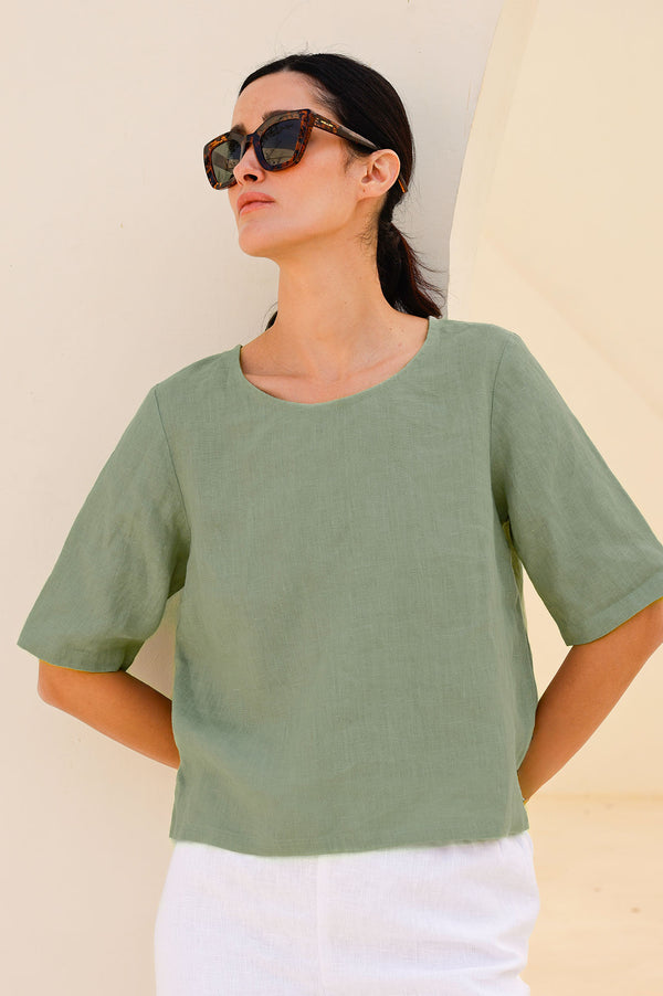 Linen Shell Top | Light Khaki