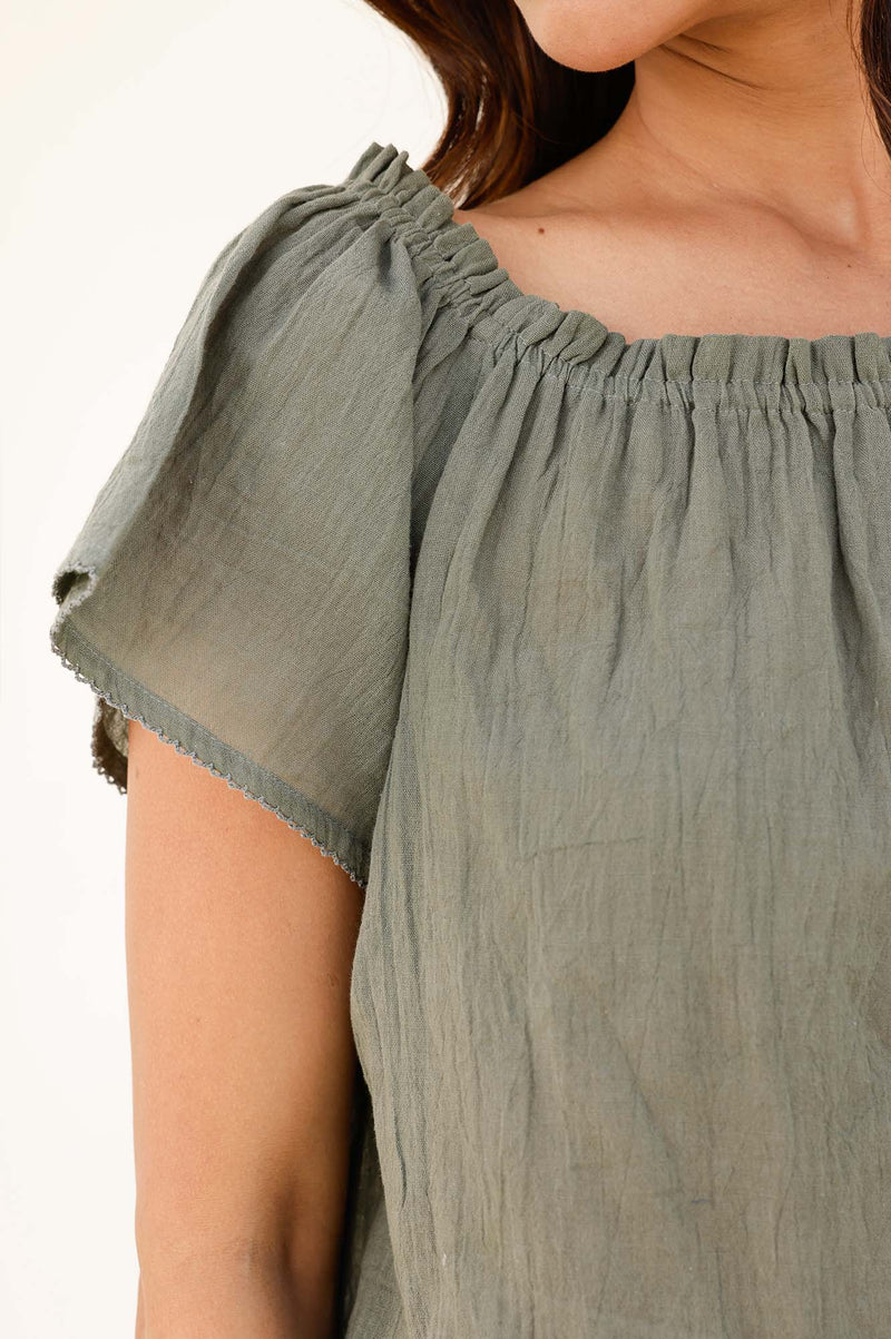 Ilana Frill Organic Cotton Gauze Top | Light Khaki