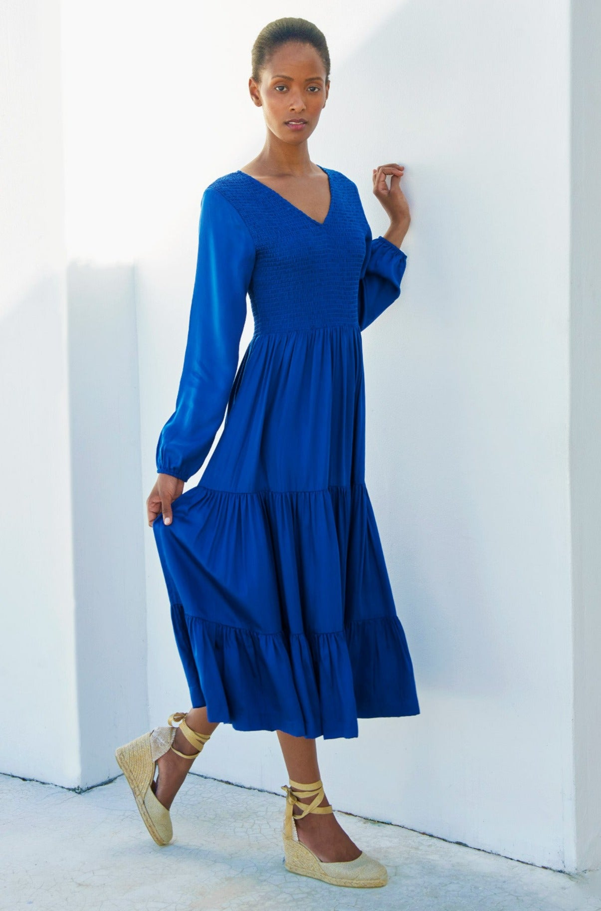 Aspiga Ladies Sustainable Fleur Long Sleeve Dress Cobalt Blue