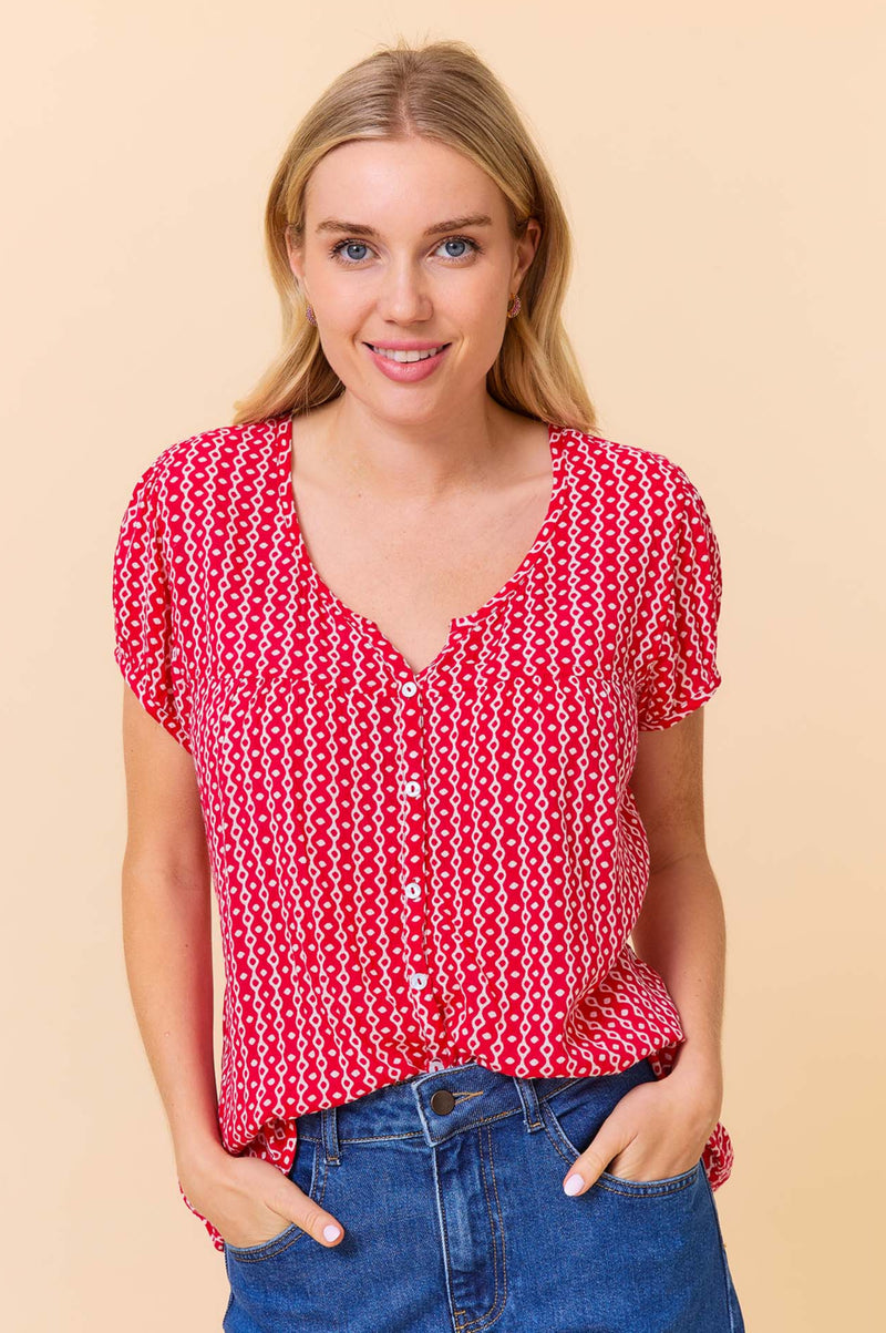 Lisbon Blouse | Santorini Border Red/White