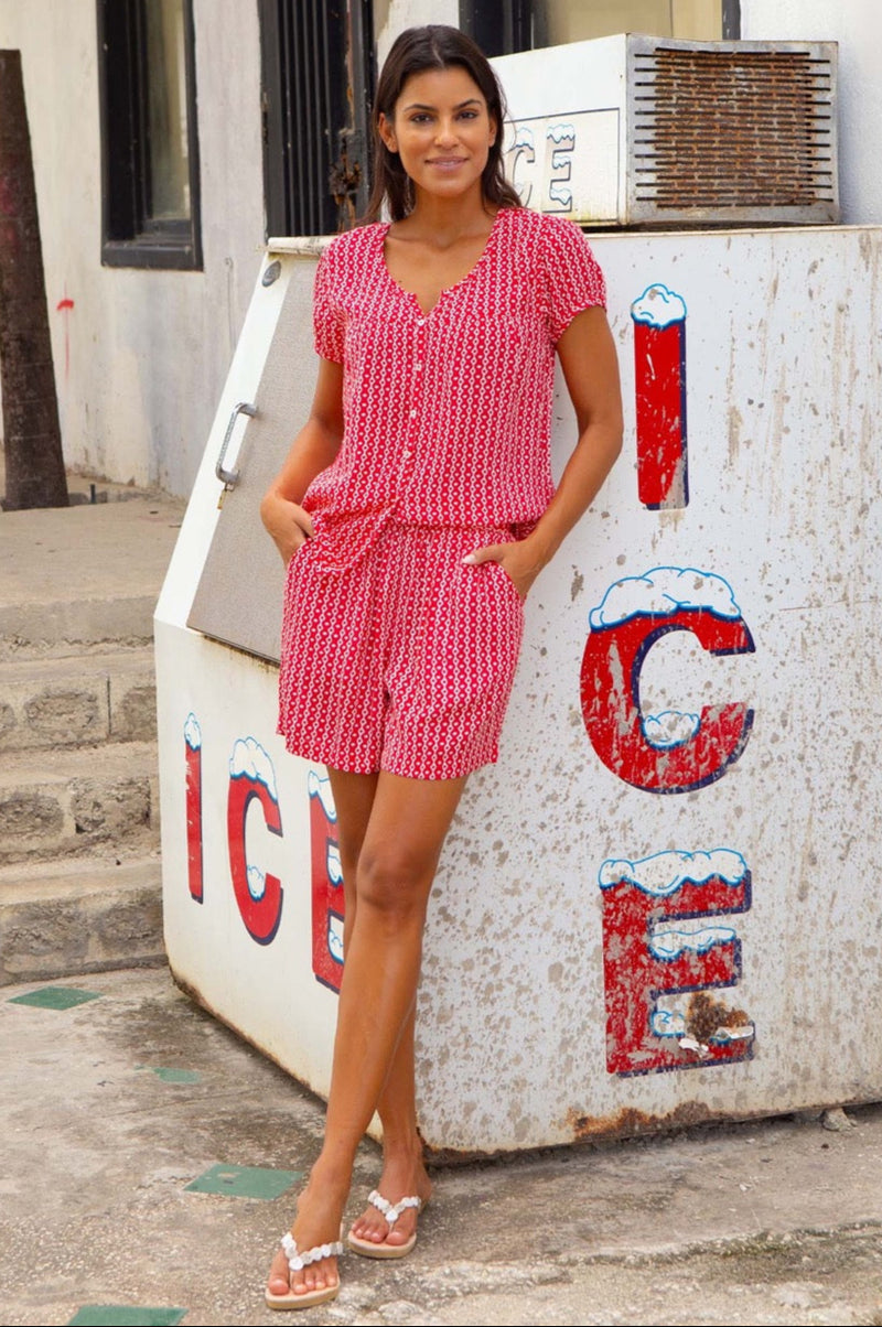 Lisbon Blouse | Santorini Border Red/White