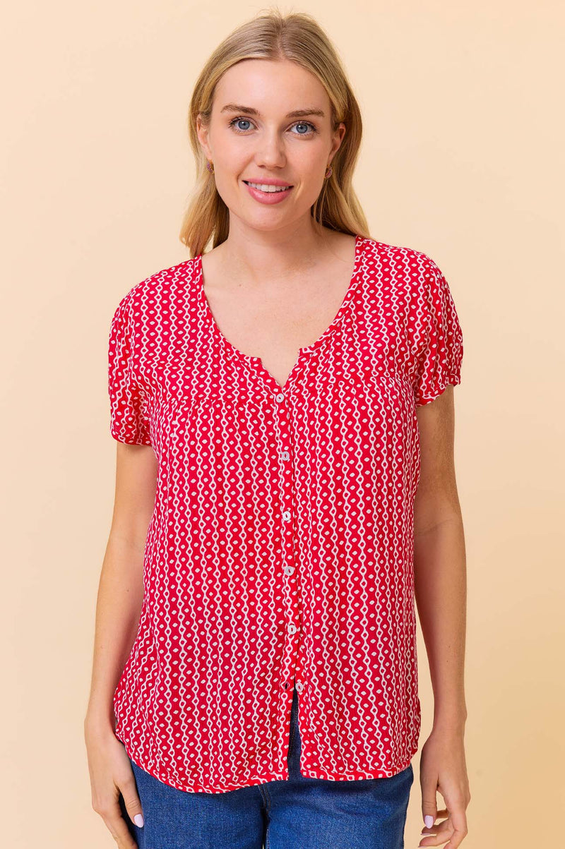 Lisbon Blouse | Santorini Border Red/White