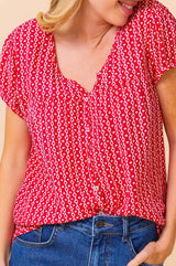 Lisbon Blouse | Santorini Border Red/White