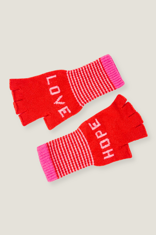 Love Hope Fingerless Gloves | Red/Pink