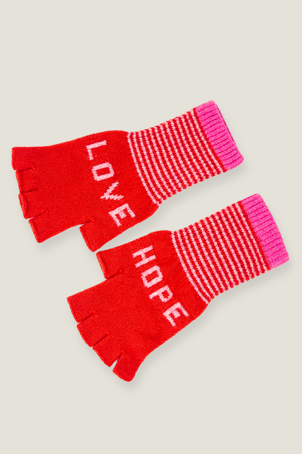 Love Hope Fingerless Gloves | Red/Pink