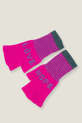 Love Hope Fingerless Gloves | Pink/Grey/Green