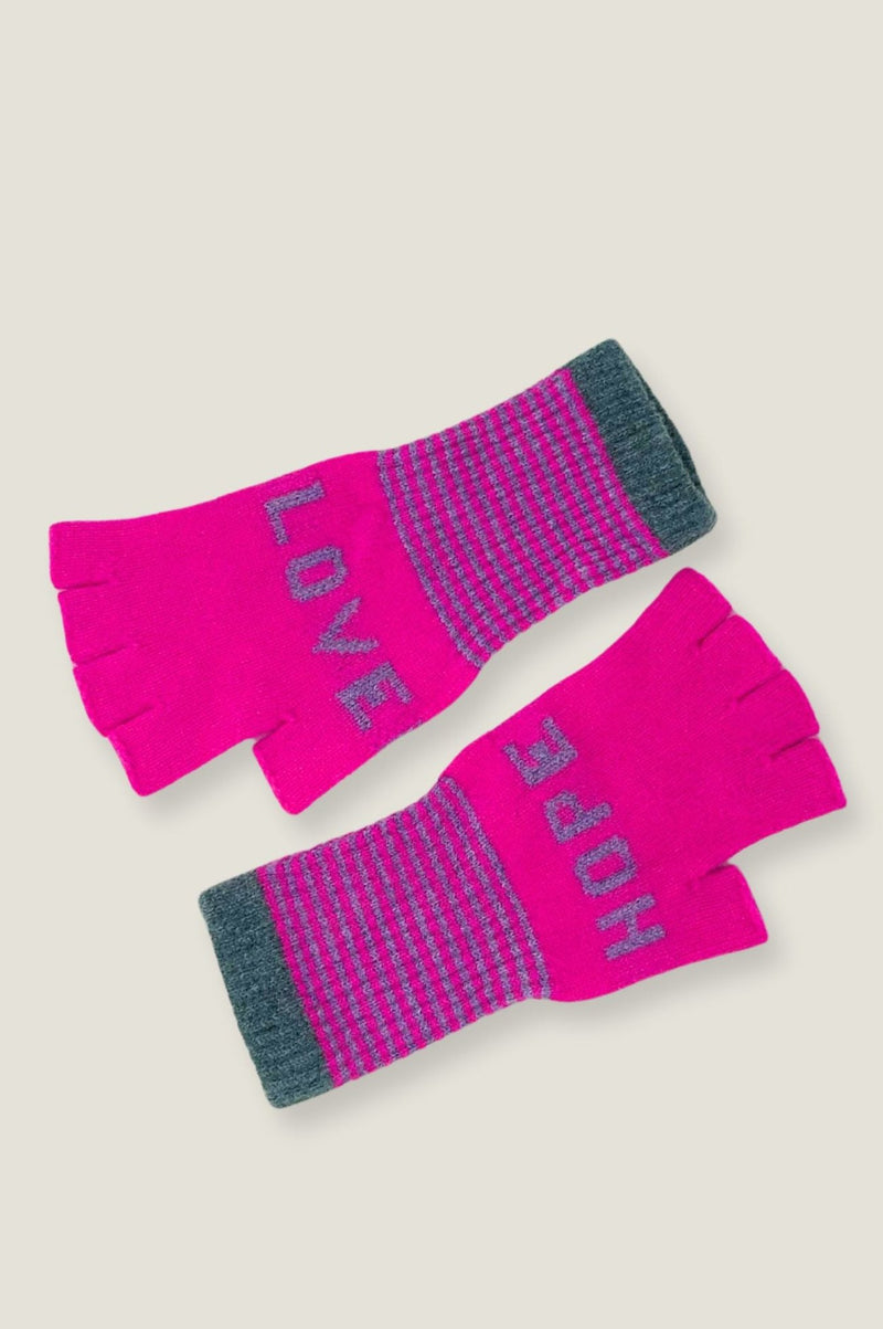 Love Hope Fingerless Gloves | Pink/Grey/Green