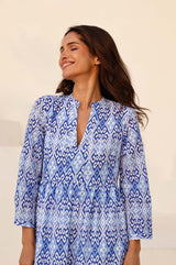 Mara Organic Cotton Dress | Mara Ikat White/Blue