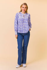 Margot Organic Cotton Block Print Blouse | Jubel Iris Blue/White