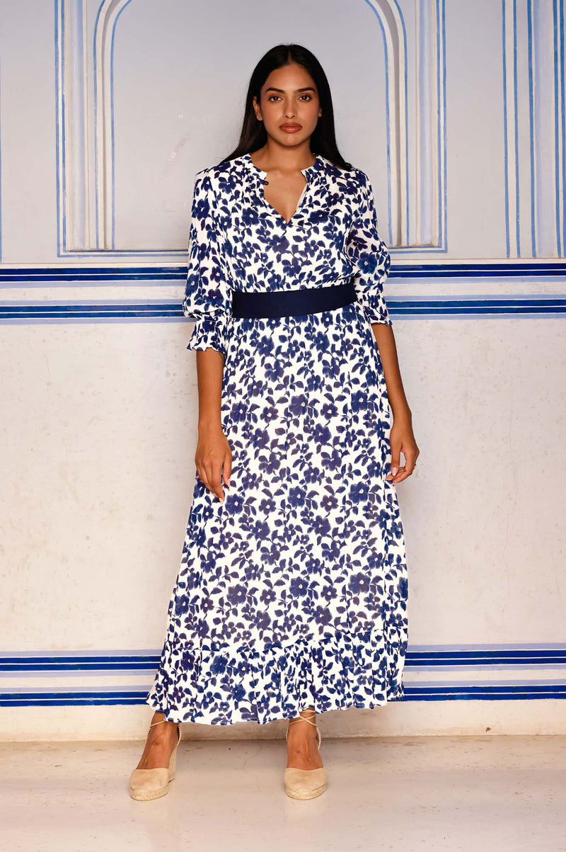 Maeve Georgette Dress | Blossom Navy/White