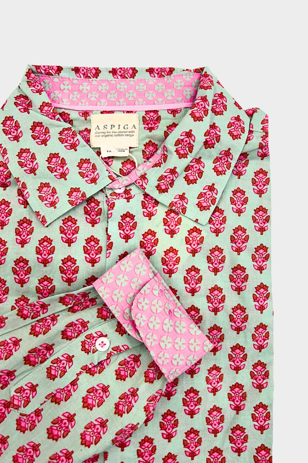 Men's Printed Cotton Shirt | Azalea Khaki/Pink