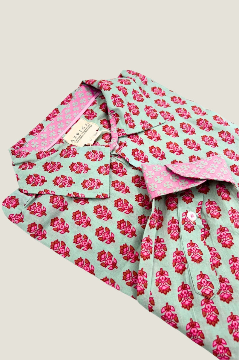 Men's Printed Cotton Shirt | Azalea Khaki/Pink