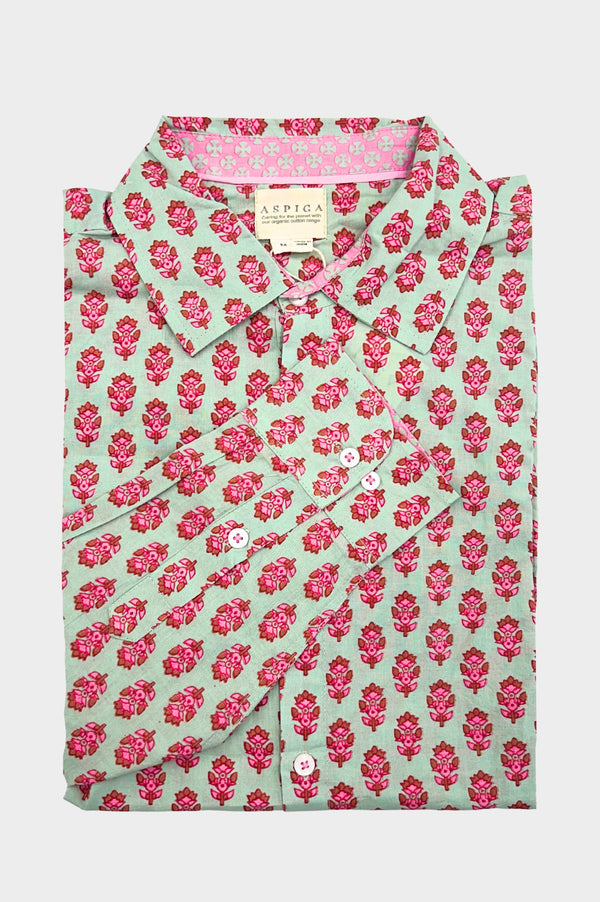 Men's Printed Cotton Shirt | Azalea Khaki/Pink