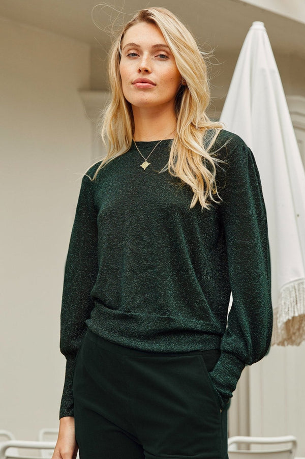 Metallic Knit Crew Neck Jumper | Emerald/Green