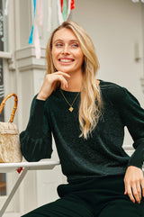 Metallic Knit Crew Neck Jumper | Emerald/Green