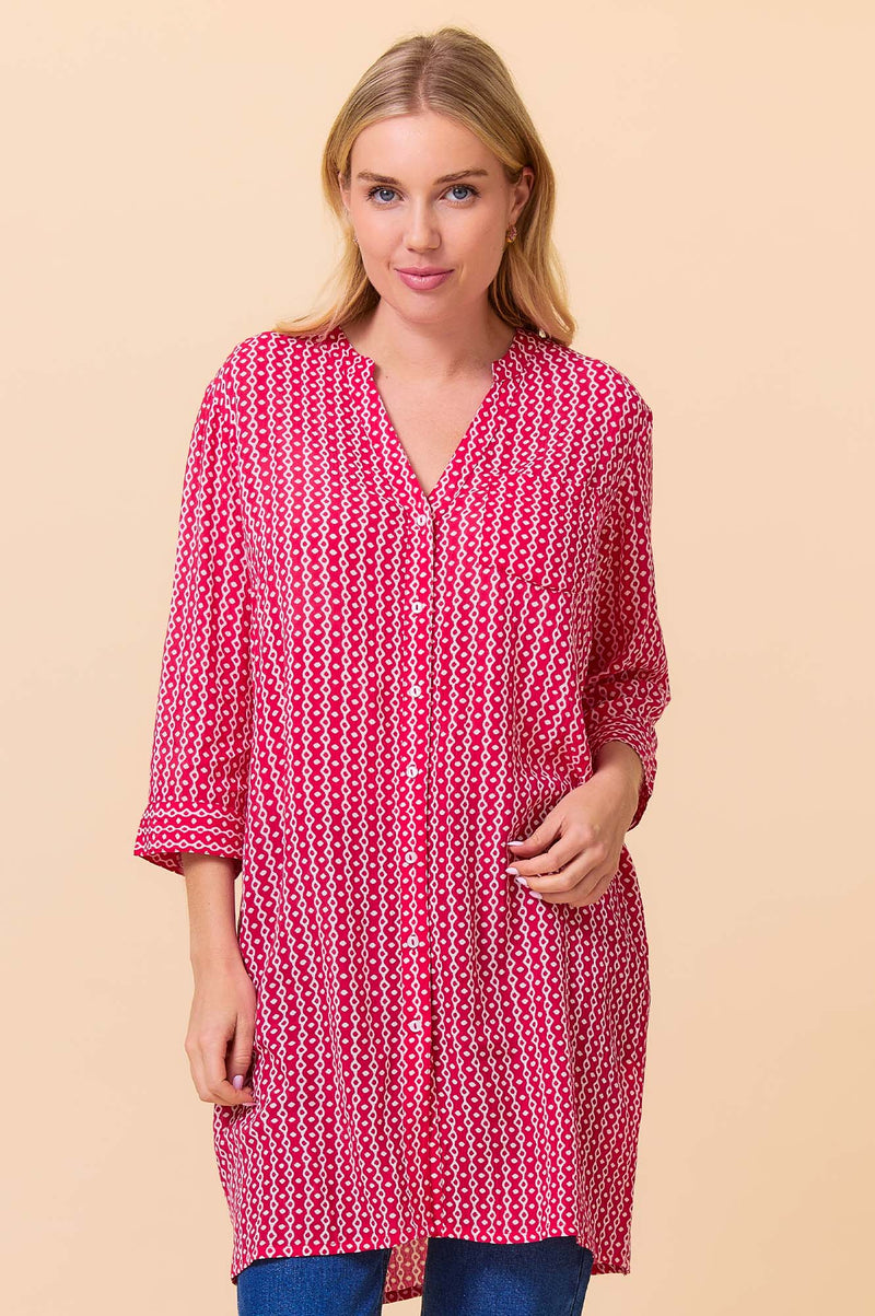 Mila Shirt Tunic | Santorini Red/White