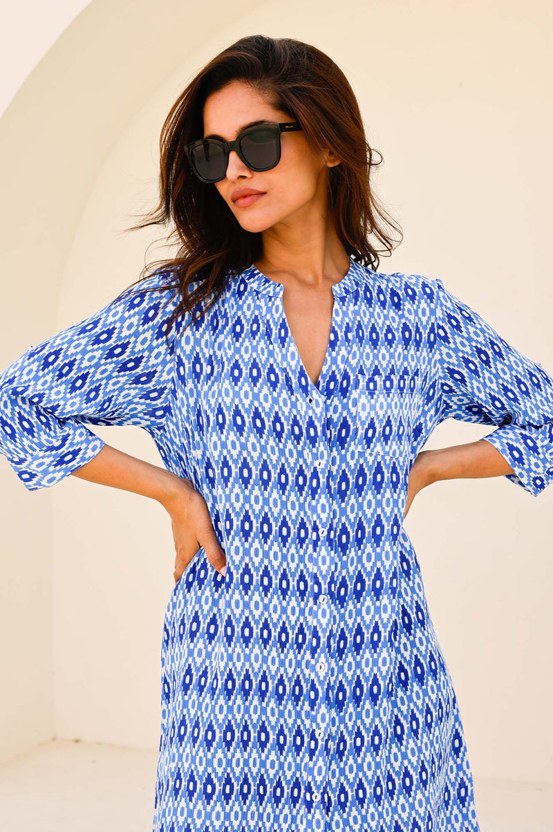 Mila Shirt Tunic | Aztec Blue/White