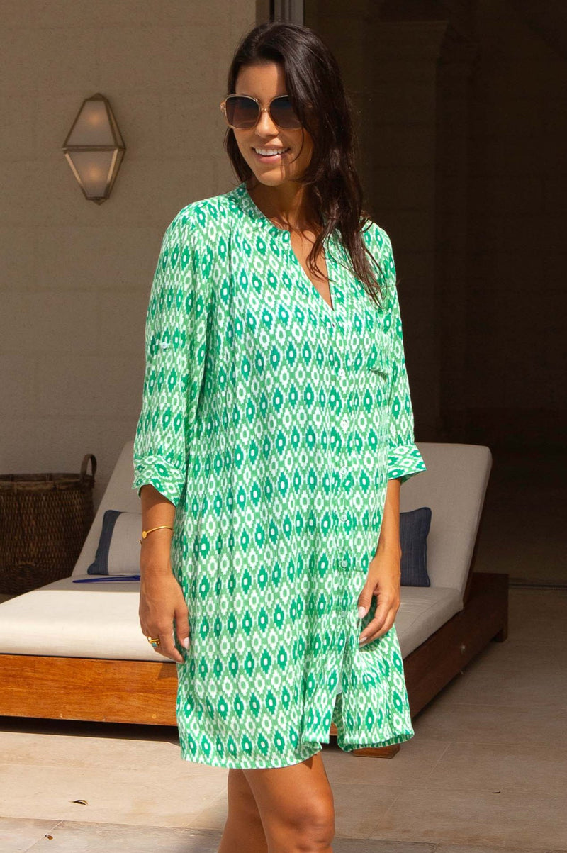 Mila Shirt Tunic | Aztec Green/White