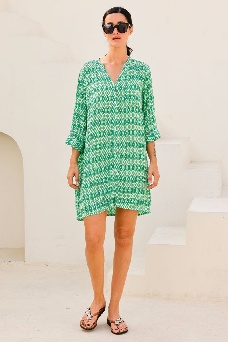 Mila Shirt Tunic | Aztec Green/White