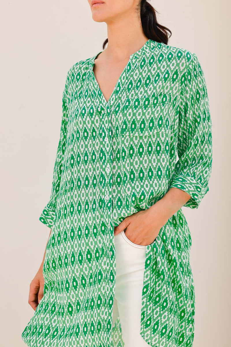 Mila Shirt Tunic | Aztec Green/White