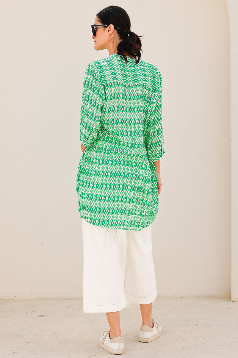 Mila Shirt Tunic | Aztec Green/White