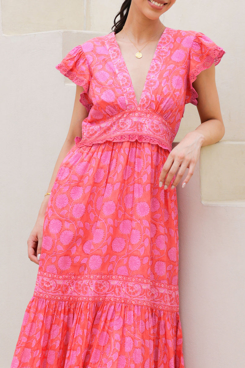 Pippa Block Print Dress | Mara Red/Pink