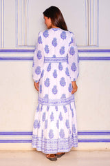 Pippa Long Sleeve Block Print Dress | Pansy Buta Blue