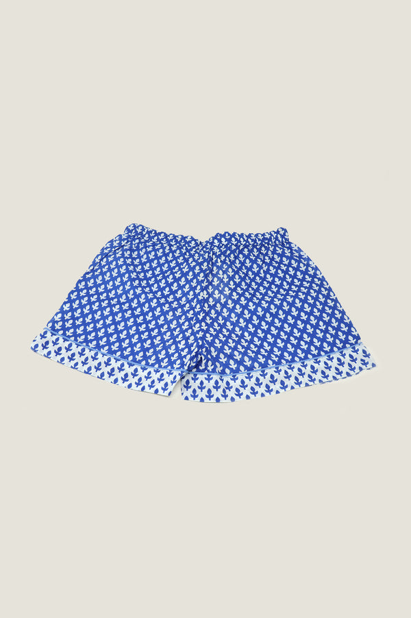 Pyjama Shorts | Leaf Blue/White