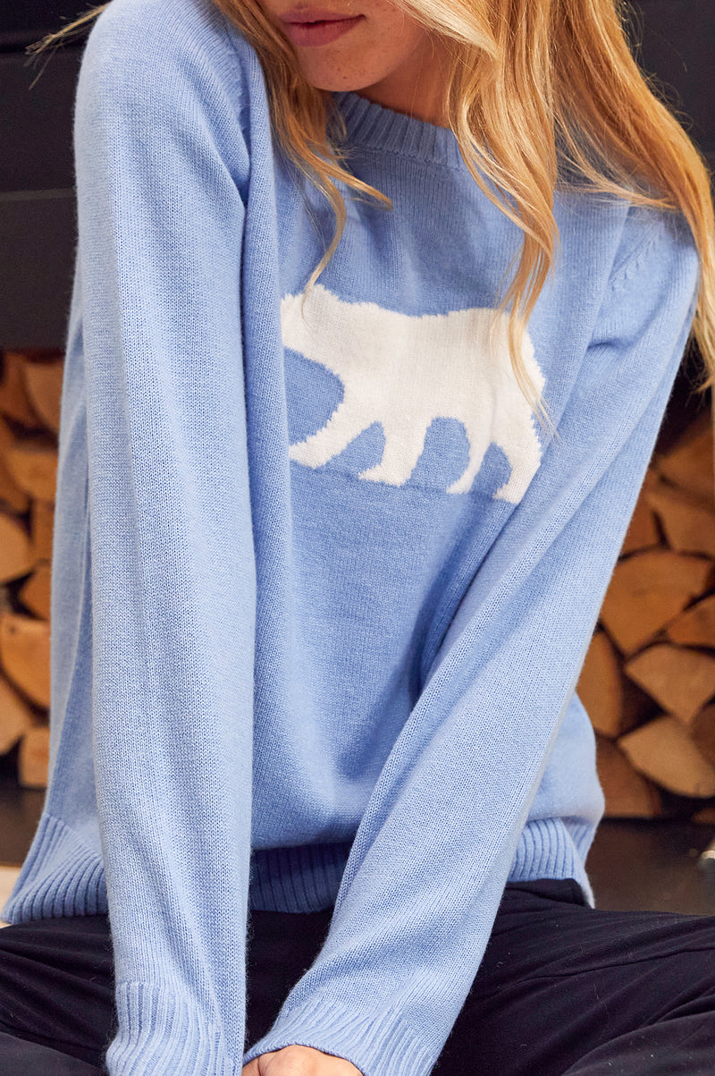 Merino Wool Polar Bear Jumper | Serene Blue/Cream