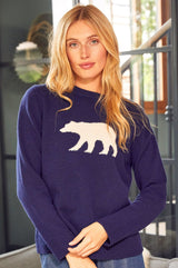 Merino Wool Polar Bear Jumper | Navy/Cream