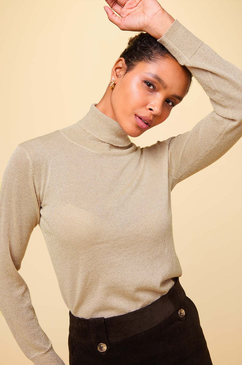 Metallic Knit Polo | Gold Metallic