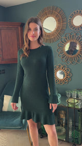 Metallic Knit Short Dress | Emerald/Green