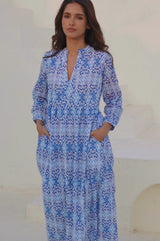 Mara Organic Cotton Dress | Mara Ikat White/Blue