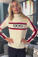 Merino Wool Hearts Polo Neck Jumper | Cream/Red/Navy