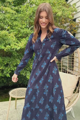 Liv Printed Corduroy Dress | Flower Print Navy