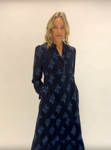 Liv Printed Corduroy Dress | Flower Print Navy