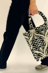 Large Silk Tote | Ikat Black/Taupe