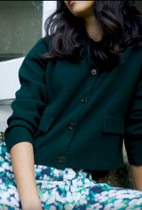 Merino Wool Collared Cardigan | Green