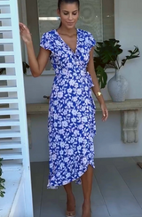 Demi EcoVero™ Wrap Dress | Blossom Cobalt/Pink