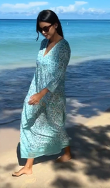 Mykonos Maxi Dress | Soft Cheetah White/Turquoise