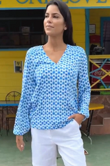 Clea Blouse | Maui Blue/White