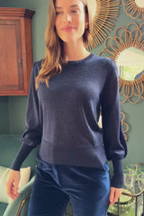 Metallic Knit Crew Neck Jumper | Navy/Blue